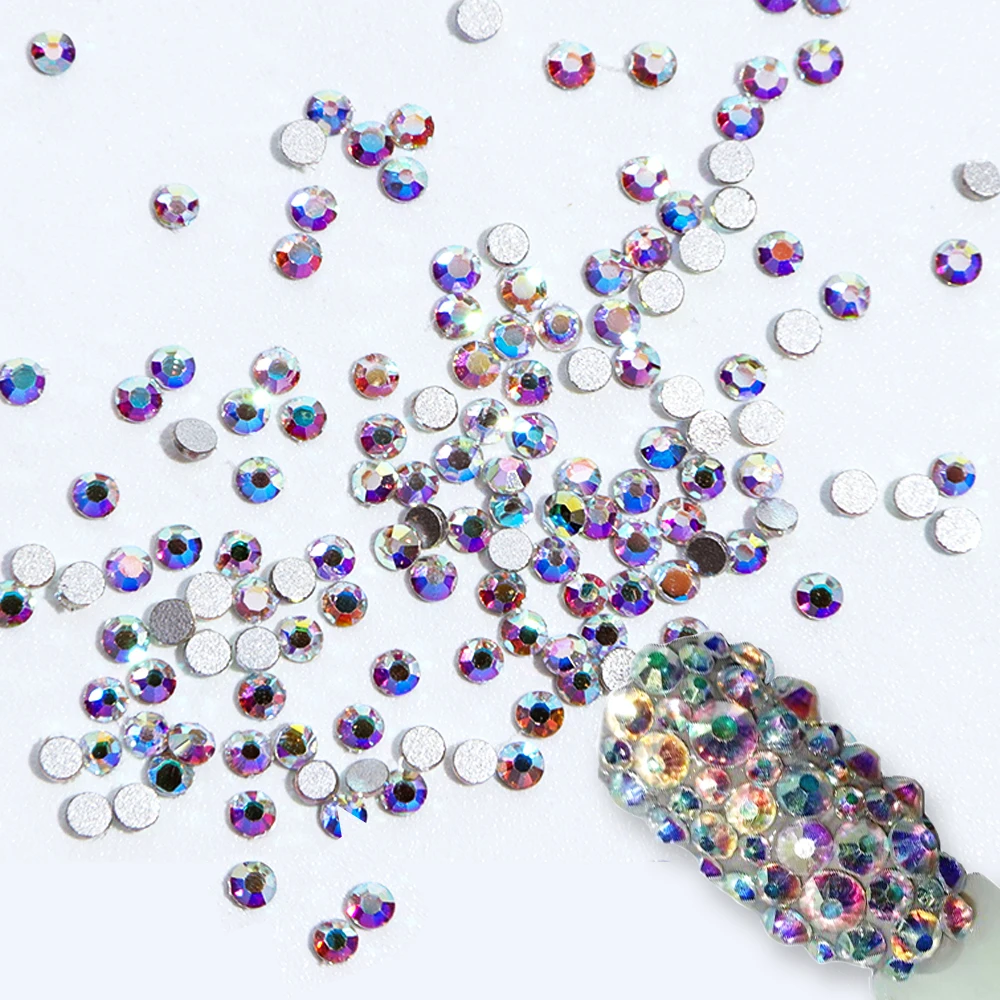 

500-600pcs Mixed Size Crystal AB Clear Flatback Not-Hot Fix Rhinestones Nail Sequin Gem for Nail Art Rhinestones Tools TR310