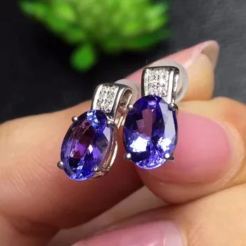 

Fine Jewelry Collection Real 18K White Gold AU750 100% Natural BlueTanzanite Gemstones Tanzania Origin Stud Earrings for Women