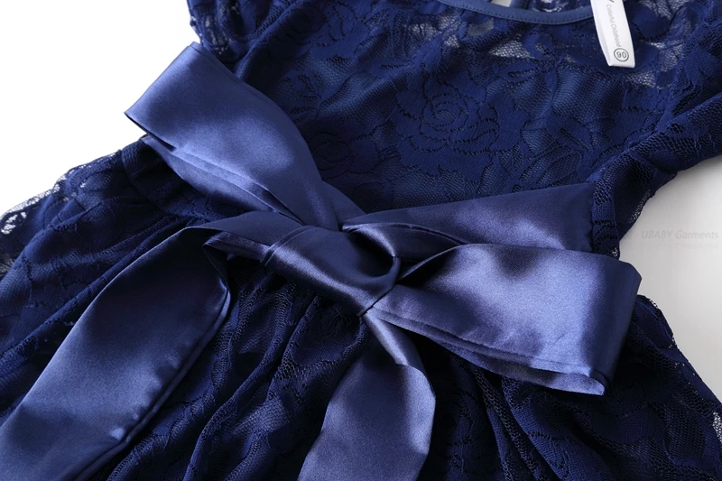 Online Girl Lace Long Dress Age 2 12 Baby Kids Princess Dresses Big Bow Long Sleeved Wedding Party Dress Noble Navy Children Clothes