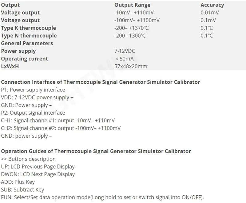 thermocouple calibrator parameters 1