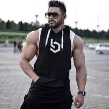 GYMPXINRAN безрукавки мужские для фитнеса, с принтом мышц, без рукавов, с капюшоном, для бодибилдинга, с карманом, обтягивающие топы, летняя рубашка для мужчин