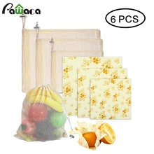 Многоразовая силиконовая пищевая обертка из пчелиного воска и Органическая хлопковая сетка для производства мешков для хранения фруктов и овощей украшение для домашнего хранения