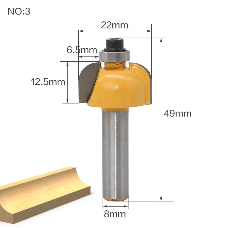 1 шт. 8 мм хвостовик древесины маршрутизатор бит прямой Концевая фреза триммер очистка заподлицо отделка угловая круглая бухта коробка биты инструменты фреза - Длина режущей кромки: NO3