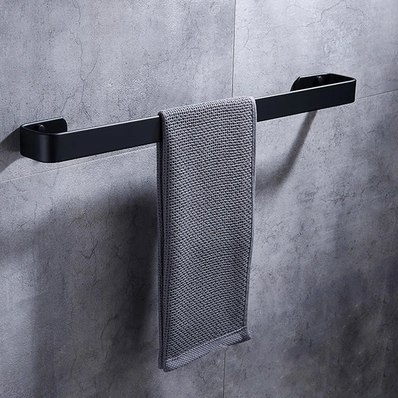 Black Single Washroom Space Aluminum Single Towel Bar Bathroom Hangers Square Towel Rack Bathroom Clothes Bath Wall ASL0002