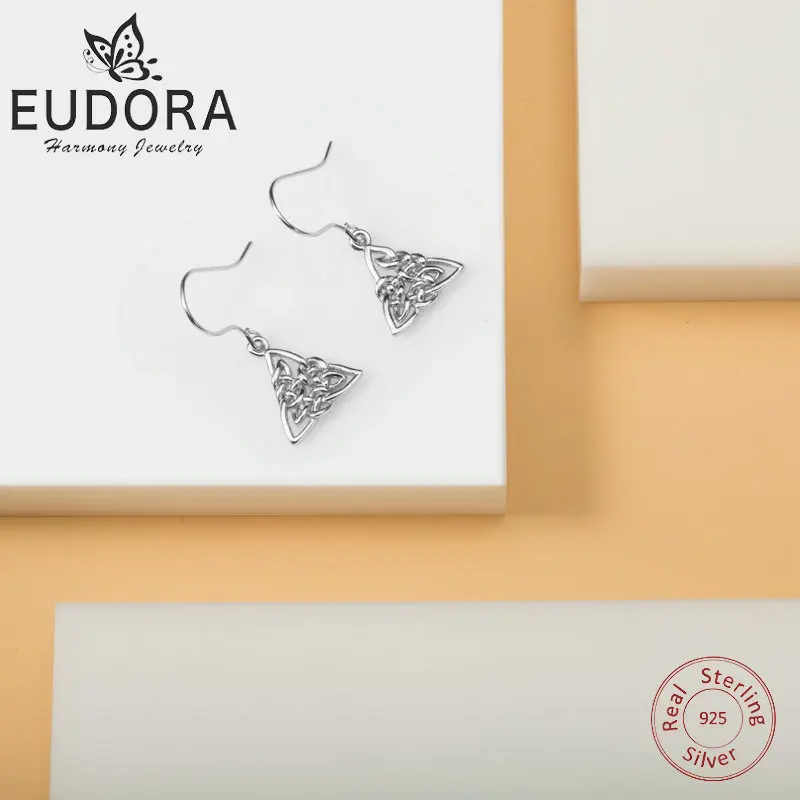 EUDORA, 925 пробы, серебряные, кельтские, Tiquetra, троичный узел, висячие серьги, модные серьги, для женщин, хорошее ювелирное изделие, очаровательный подарок, CYE043