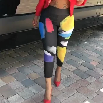 

2019 Casual Fashion Cartoon Comic Doodles Digital Print Stretch Pencil Pants High Elastic Women Fitness Leggins Mujer Slim Pants