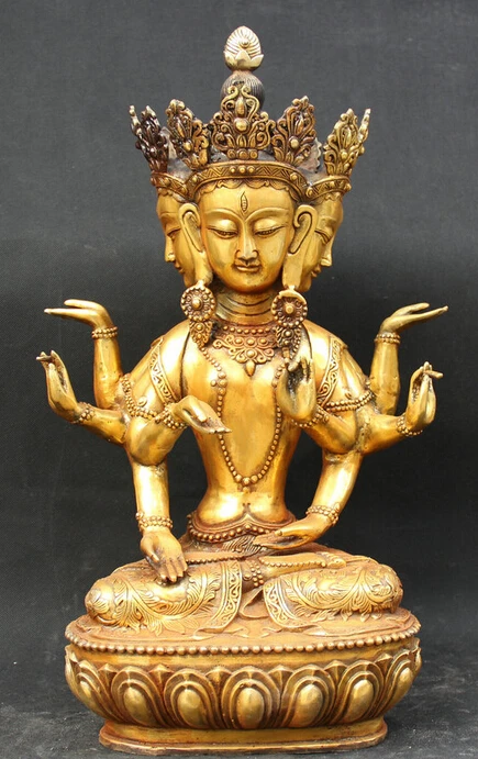 

dr524 20" Tibet Bronze Gilt 3 Head 8 Arms Namgyalma & Ushnishavijaya Buddha Statue