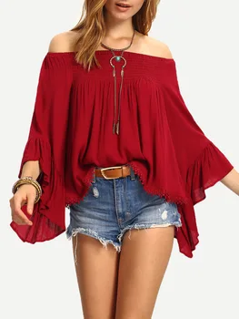 

Hot shoulder, shoulder length, pure color chiffonand Lotus Leaf Pendant T-shirt