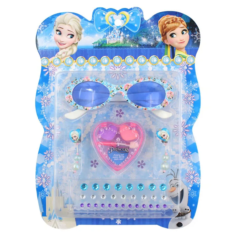 

frozen elsa and Anna Sticker Glasses earrings cosmetic case set snow White Sofia Classic Toys Puzzle game Diamond stickers