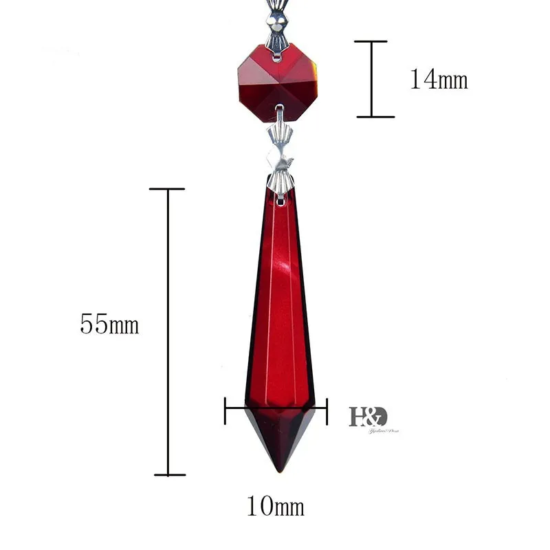 25 шт./лот Красный 55 мм острым бусины люстра с подвесками-кристаллами Призмы Запчасти для свадьбы украшения дома