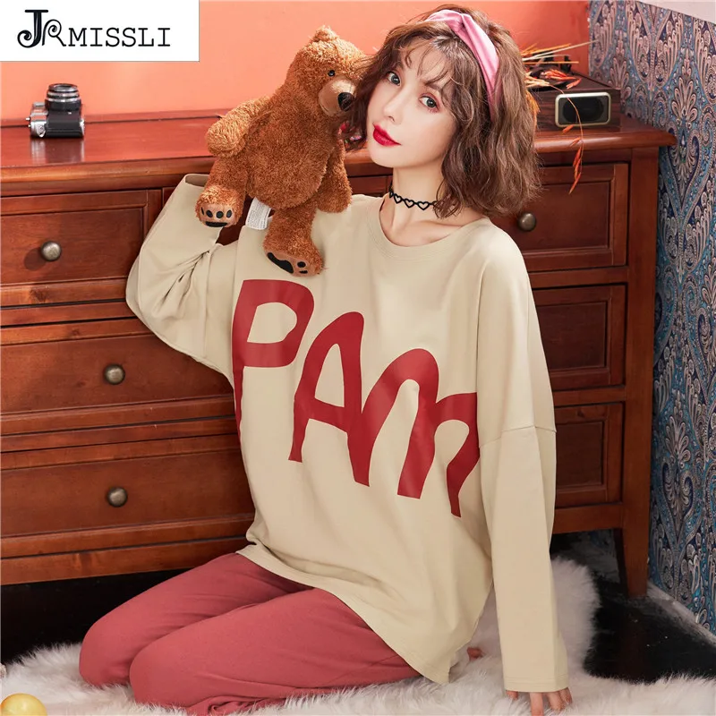 

JRMISSLI Spring New Women Pajamas Sets Pure Cotton Sleepwear Home Clothes Two-piece Suits Casual Pullover Pajamas