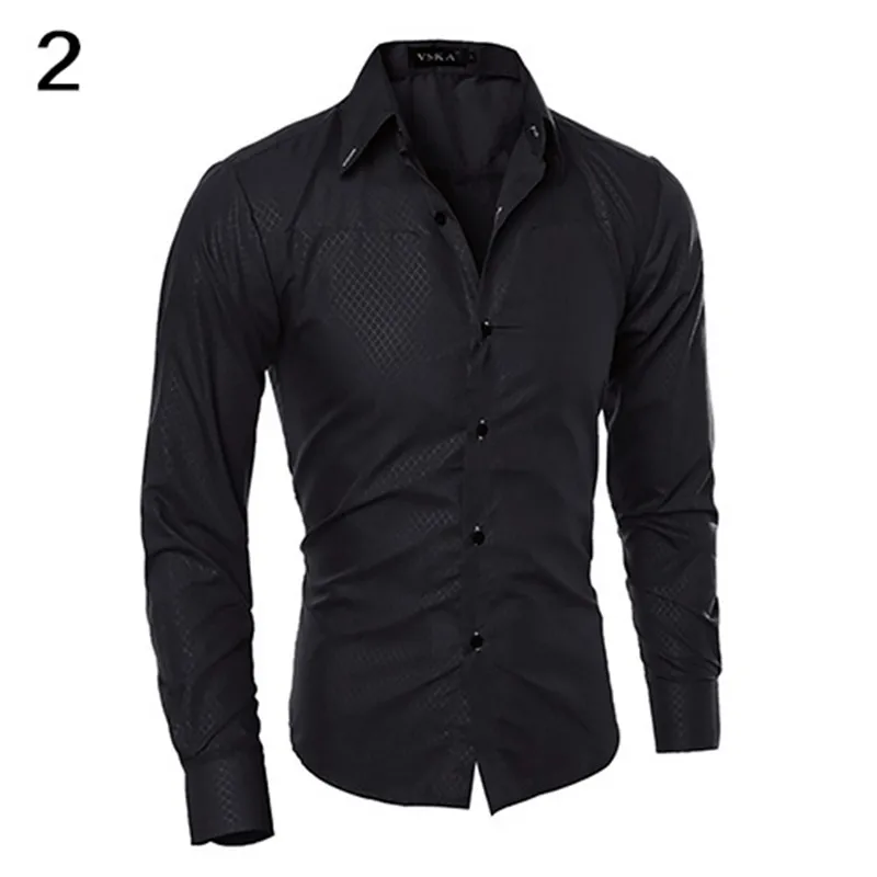 الرجال الأزياء داكن مخطط الأعمال يتأهل طويل كم فستان عارضة بلون قميص لأية مناسبة للرجال