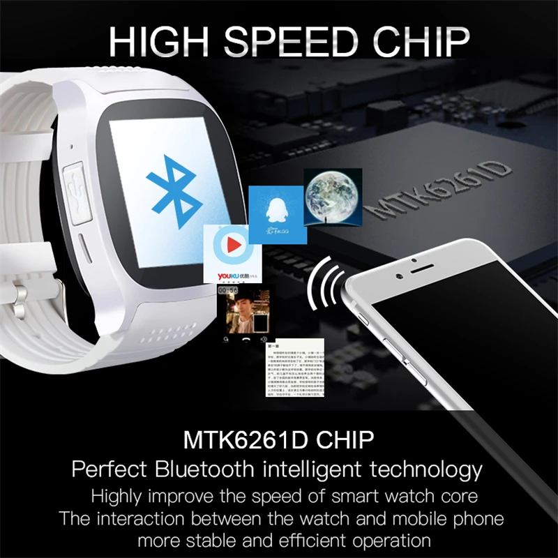Bluetooth Смарт часы с камерой музыкальный плеер спортивные наручные часы Поддержка SIM TF карта музыкальный плеер для Android VS M26 DZ09 A1