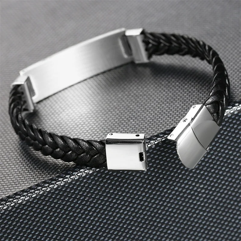 V. YA Выгравированные силиконовые плетеные веревки браслеты для мужчин Панк индивидуальность нержавеющая сталь гравировка имя черный браслет для мужчин