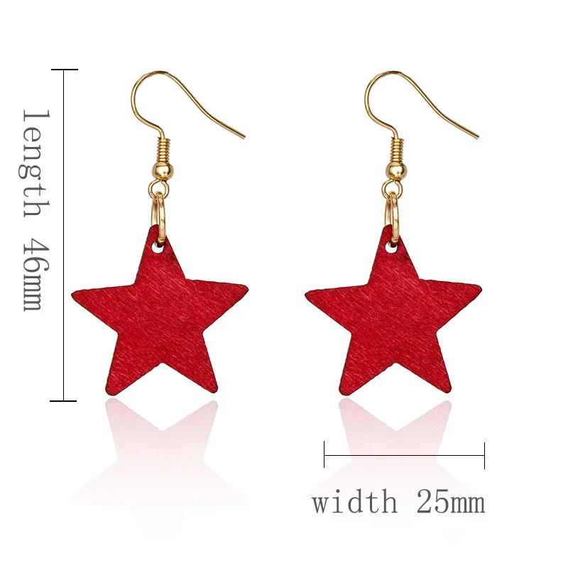 

2019 Simple Style Wood Star Big Earrings Pentagram red Brown Jewelry For Women Fashion Jewelry Ear Korean Girls Gift Wholesale