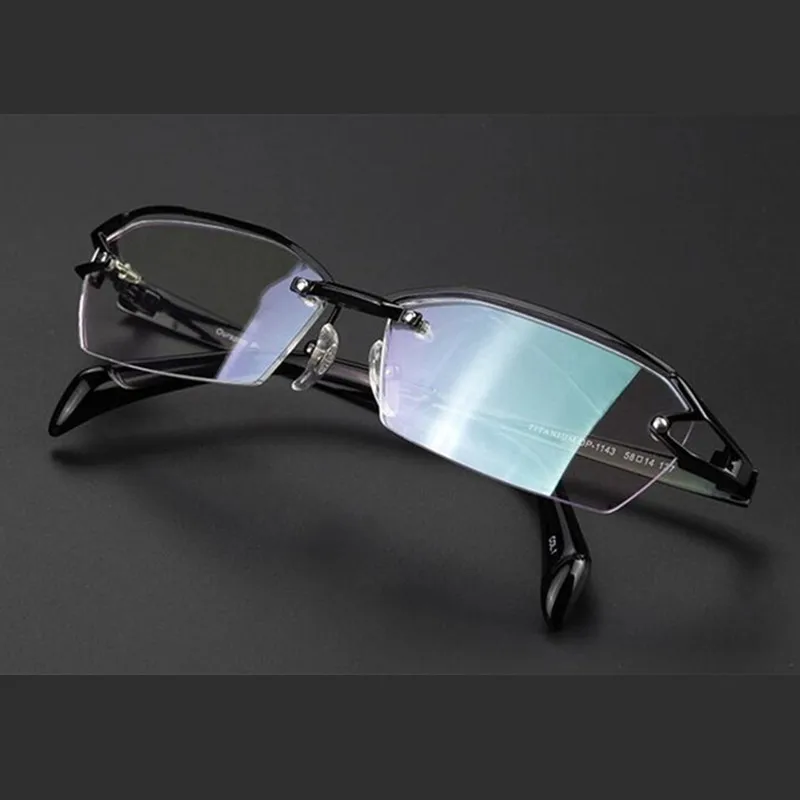

100% Pure Titanium Half Rimless Light Eyeglass Frames myopia men women Black Glasses Optical Rx able 177