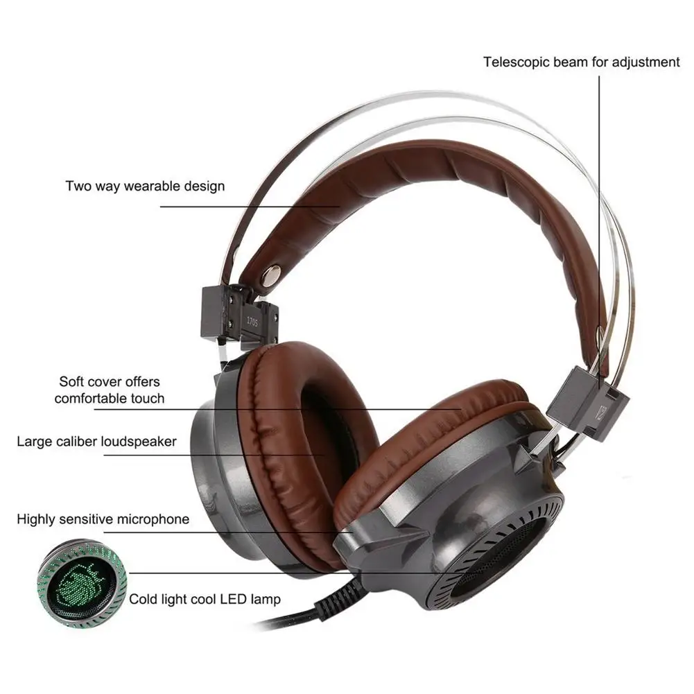 Fashion Keren Handset Retro Steampunk Headset Aviator Headset Steel Series Fidelity Speaker Stereo V2 Game PC Cahaya Handphones