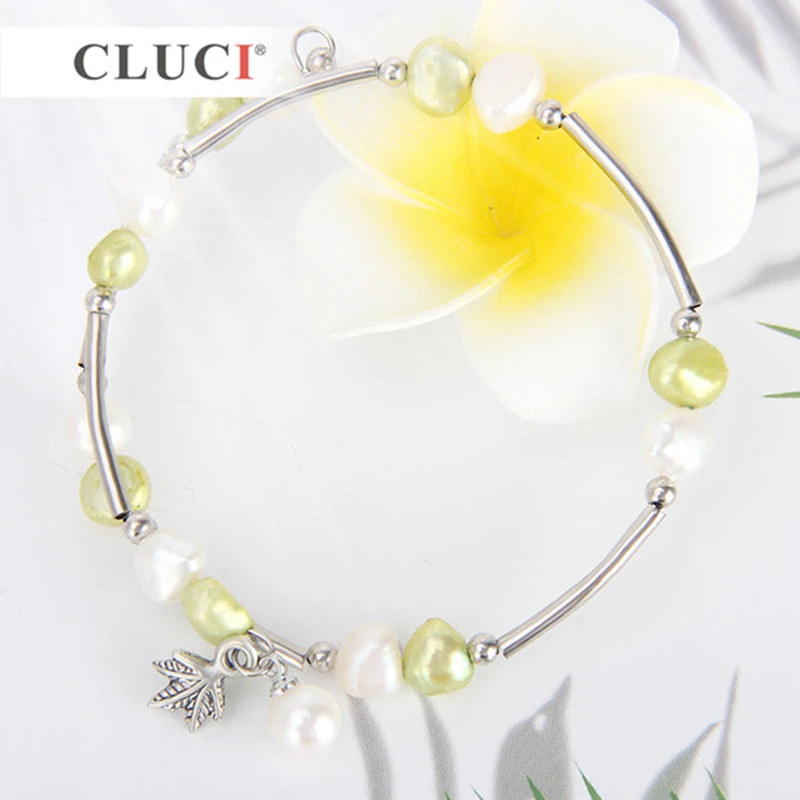CLUCI белый пресноводный жемчуг браслеты для женщин 6-7 мм бисерный Шарм Ювелирный женский браслет жемчужные браслеты
