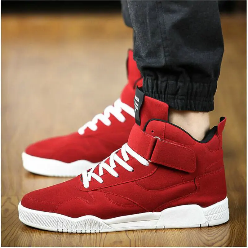 Meilleur Nouveau M Formateurs toile Chaussures Hommes baskets Zapatillas Hombre Noir Rouge Casual High Top Sport de Marche Dentelle Jusqu à la Cheville Bottes LE 100