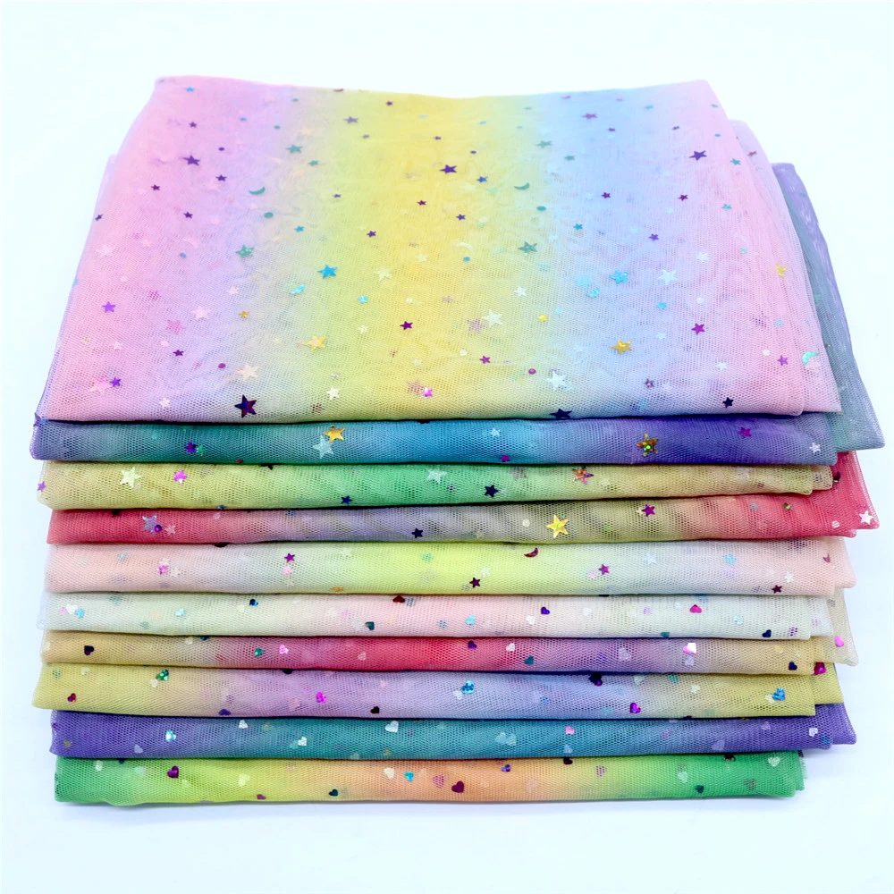 5m/lot 1.5m Width Rainbow Moon&star&love Heart Mesh Fabric Gauze Tulle Tissue Kids Tutu Dress Fabric DIY Sewing Accessories