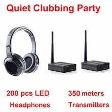 Silent Disco Профессиональные светодиодные беспроводные наушники-тихие Клубные вечерние комплекты(200 наушники+ 2 передатчика