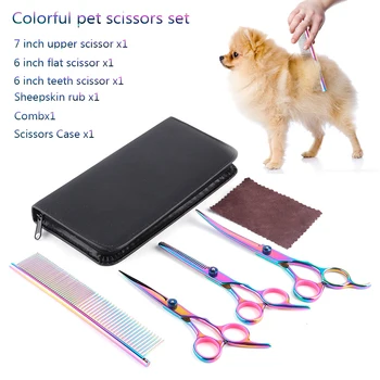 

Professional Pet Grooming Scissors Set Colorful Cat Dog Hairdressing Scissor Straight Curved Hair Cutting Shears Tools Kit