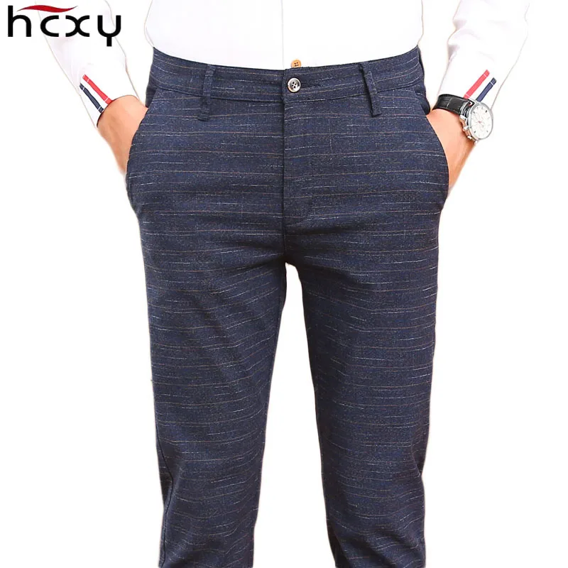 HCXY 2021 Korean style Men's Smart Casual Pants Men Pant Full length Slim  Fit Trousers Male Stretch fabric Size 38