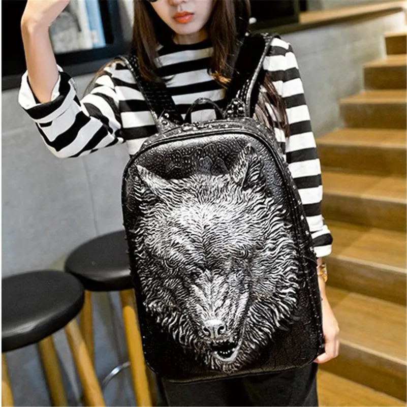 

Brand Men Fashion 2019 New Animal Grain Travel Backpack Hot Wolf Travel Bag Large Capacity High-quality PU Women School Z473
