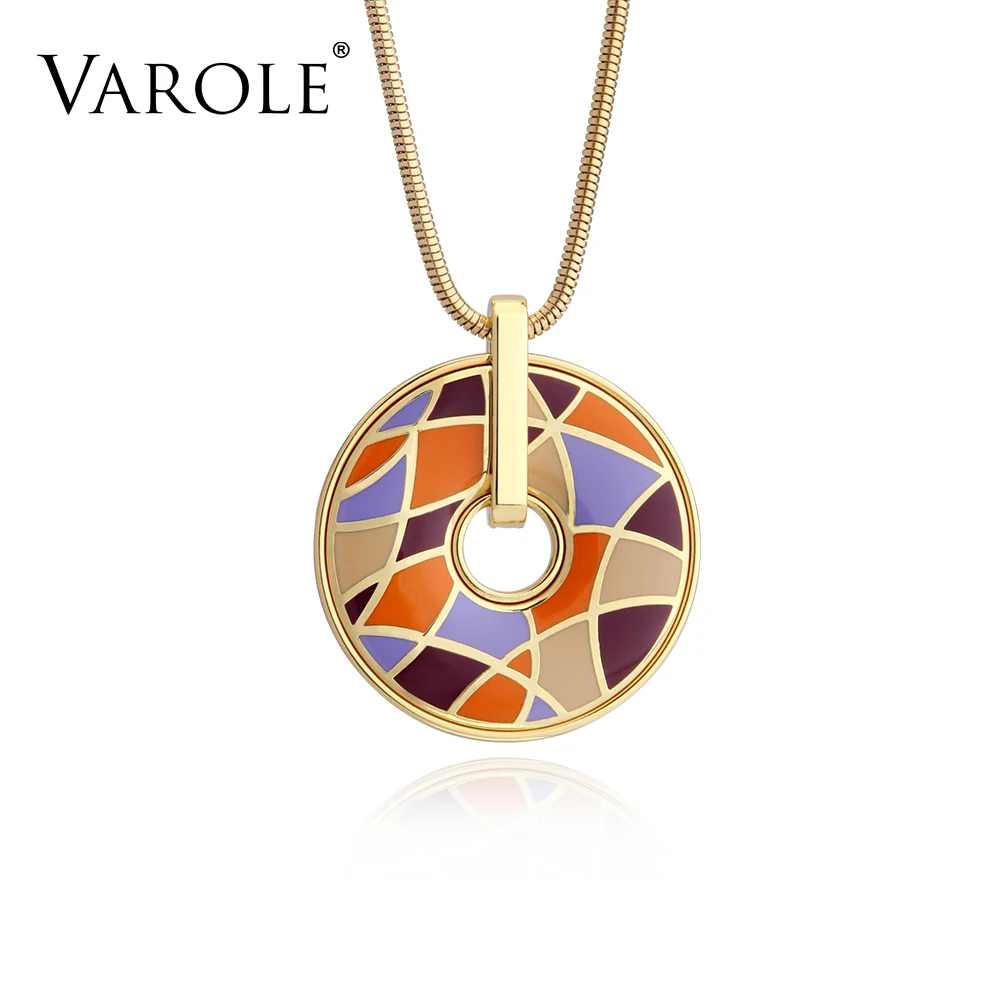 Varole Grid Art Design Enamel Necklace &amp Pendant Angel Bohemia Classic Pendants for Women Jewelry Snake Chain Necklaces | Украшения и