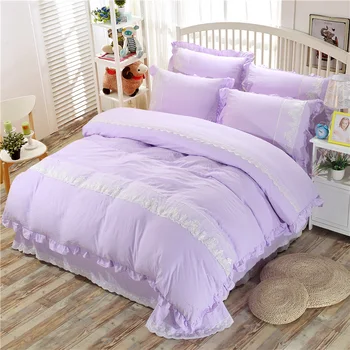 

wangzhi Lightweight Cotton Duvet Cover Set Pastoral Exotic Patterns,No Fading Pure Color Lace Design, PurpleFull/Queen