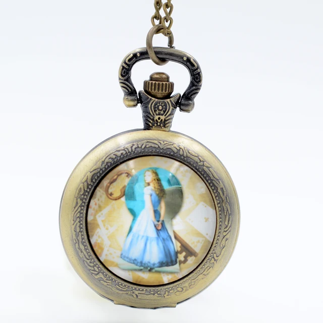 Alice Kingsley Alice in Wonderland Quartz Pocket Watch Pendant Necklace Mens Wom Alice Kingsley Alice in Wonderland Quartz Pocket Watch Pendant Necklace Mens Wom