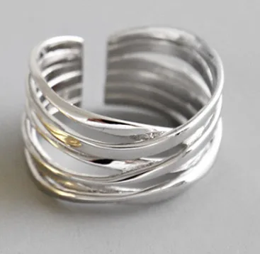 F.I.N.S 925 Серебряное кольцо поперечная линия широкие открытые, кольца на палец S925 Серебряное обручальное кольцо женский костюм хорошее ювелирное изделие - Цвет основного камня: Silver