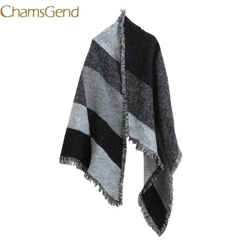 

Chamsgend Poncho Newly Design Women Men Winter Warm Wool Cashmere Long Scarf Patchwork Tassels Stole Scarves 70929 Drop Shipping