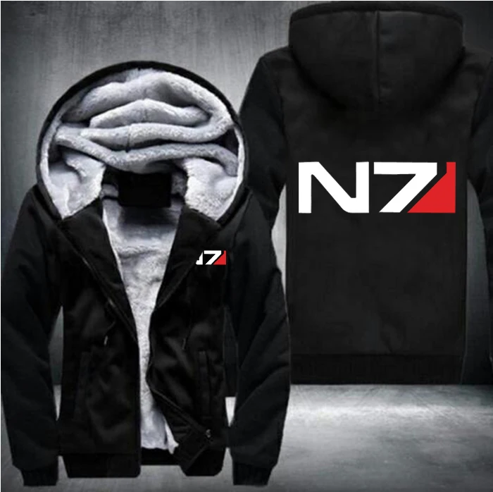 

USA size Men Mass Effect N7 Zipper Jacket Sweatshirts Thicken Hoodie Coat Casual sweatshirts men fashion hoodie streetwear