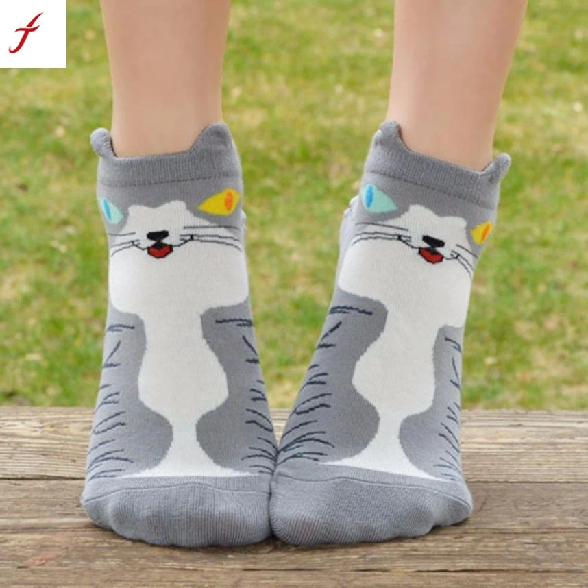 

FEITONG Women Cute Cat Keep Warm Socks Cotton Socks Footprints Socks Floor Color Small Animal Cartoon Pattern socks