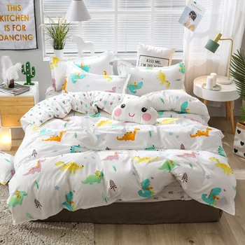 

AB Side Reactive Printing Cartoon dinosa Bedding Set Birthday Present Bedclothes Quilt Cover Flat Sheet Pillow Cases