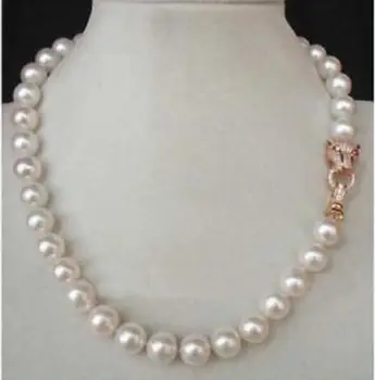

NEW natural 18" AAA 10-11 MM White PEARL NECKLACE Leopard CLASP 36"