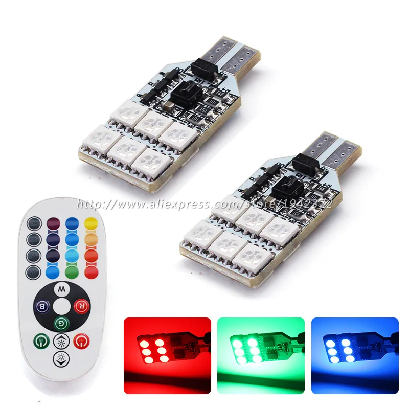 

2PCS 5050 SMD T10 194 168 W5W RGB Changeable 16 Colors 6/ 12SMD Remote Controller Clearance lights Width Lamp