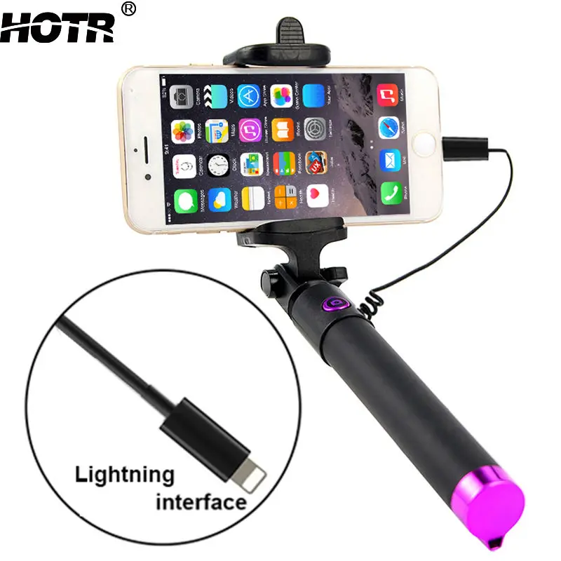

for iphone XS Max X XR XS Selfie Stick Palo Selfie Wired Control for iphone 8 7 7 plus 6 6s plus 5s 4s Pau de Selfie Extendable