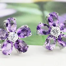 Серьги-гвоздики из аметиста,, природный натуральный аметист, Стерлинговое Серебро 925 пробы, Серьги с драгоценными камнями, 0.23ct* 10 шт, драгоценные камни#14100402