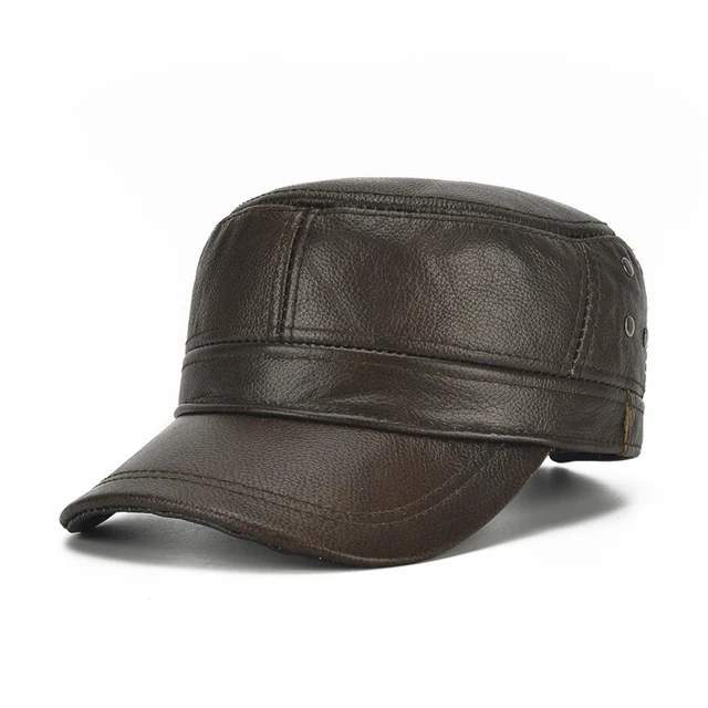 Fall Winter Men Real Leather Earlap Hats New Hot Male Real Natural Cowhide Leather Baseball Caps Outdoor Real Cow Leather Cap