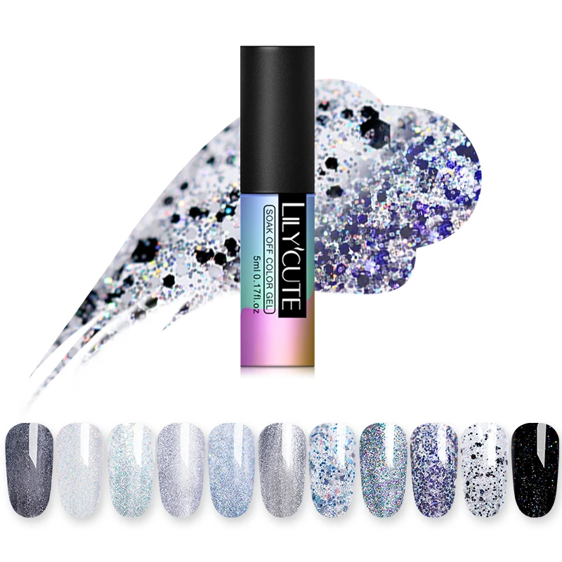 

LILYCUTE 5ml Glitter Gel Polish Sequins Shimmer Soak off Nail Art UV Gel Varnish Colorful Manicure