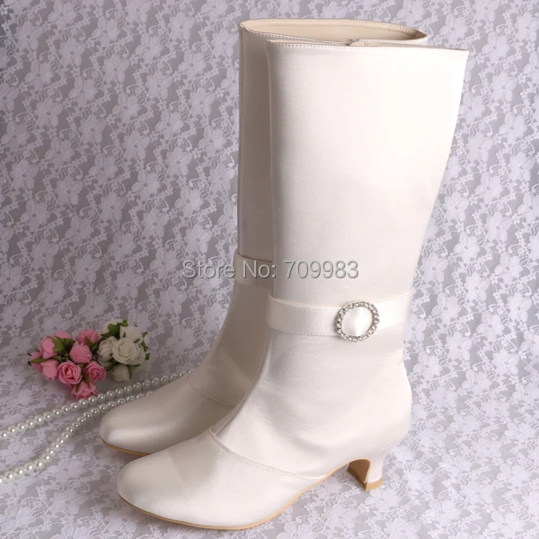 Magic Bride Long Winter Wedding Bridal Boots For Ivory Satin Magic Bride Long Winter Wedding Bridal Boots For Ivory Satin With Side Zipper 5cm Heel