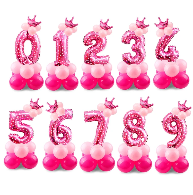 FENGRISE Розовый Корона Количество шариков воздушный шар из фольги первый день рождения девочки аксессуары для вечеринки, дня рождения вечерние Детские вечеринки