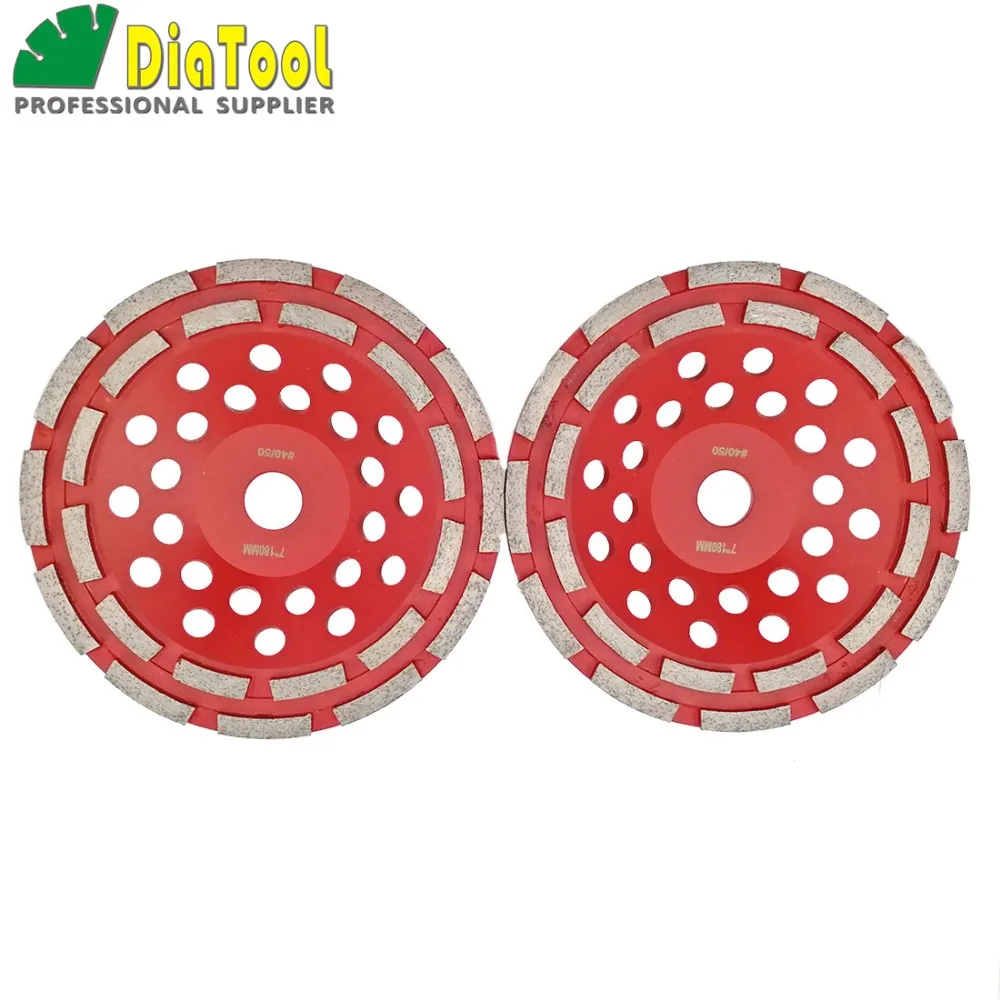 DIATOOL 7 Inch Diamond Double Row Grinding Cup Wheel For Concrete Abrasive Material 180mm Grinding Wheel Bore 22.23mm