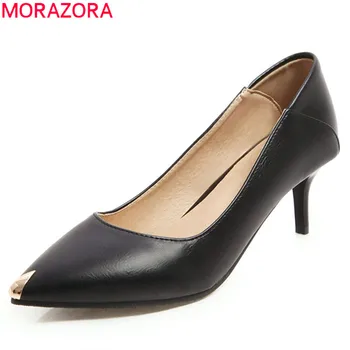 

MORAZORA 2019 big size 48 women pumps pu pointed toe single shoes Metal decoration stiletto high heels dress party shoes woman
