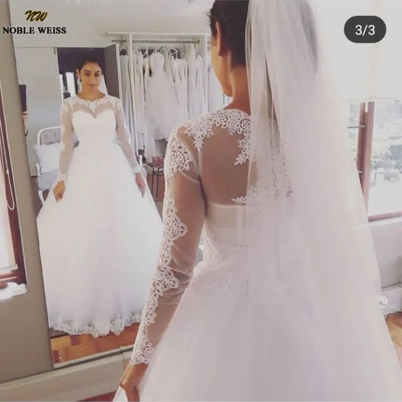 

Vintage Long Sleeve Wedding Dress Plus Size Lace Appliques Tulle 2019 White Wedding Gowns 2018 Vestidos De Novia