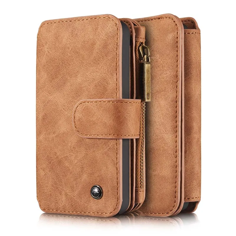 

Genuine Leather Zipper Phone Cases For iPhone 5S 7 8 6 6S/ Plus Multi-functional 14 Card Holder Wallet Case For iphone X +JS0637