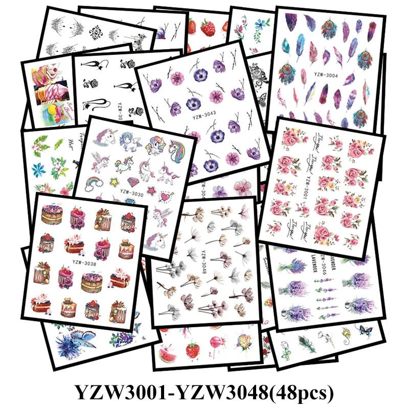 Наборы наклеек для ногтей, Водные Наклейки, цветочные ювелирные изделия, ожерелье, павлин, сова, слайдер, ногти, набор для маникюра