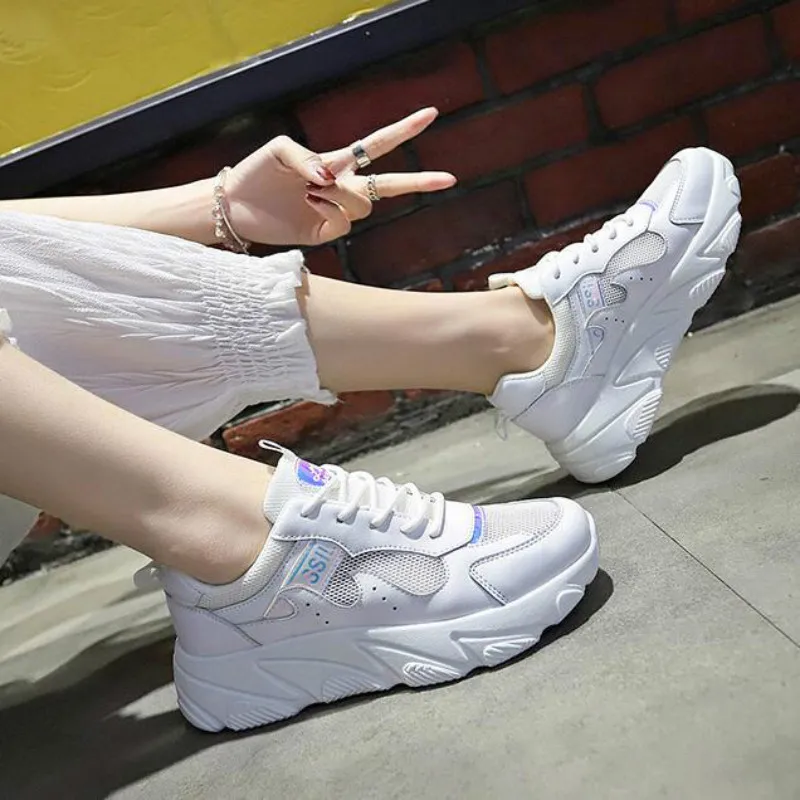 

Sneakers Women Breathable Air Mesh Pink White Platform Shoes Ladies Summer Casual Flat vulcanize Shoe Chunky footwears